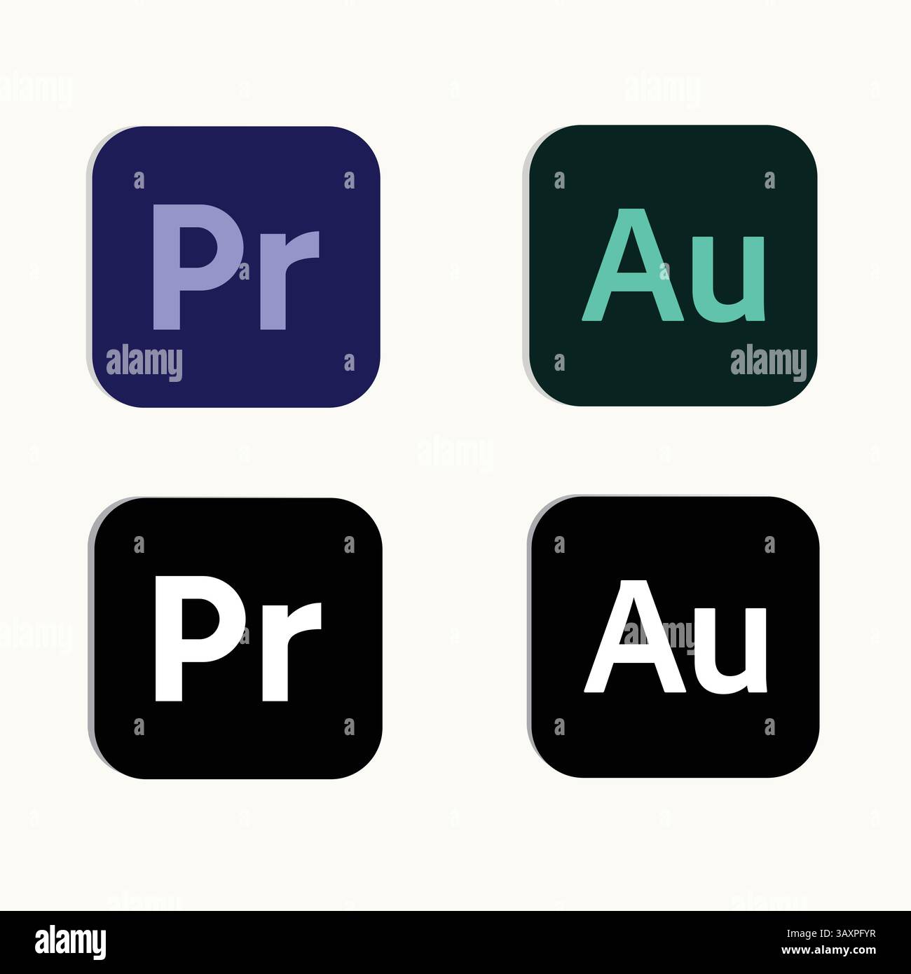 Applicazioni Adobe, Adobe Premiere Pro, Audition, bianco e nero, Vector Illustrazione Vettoriale