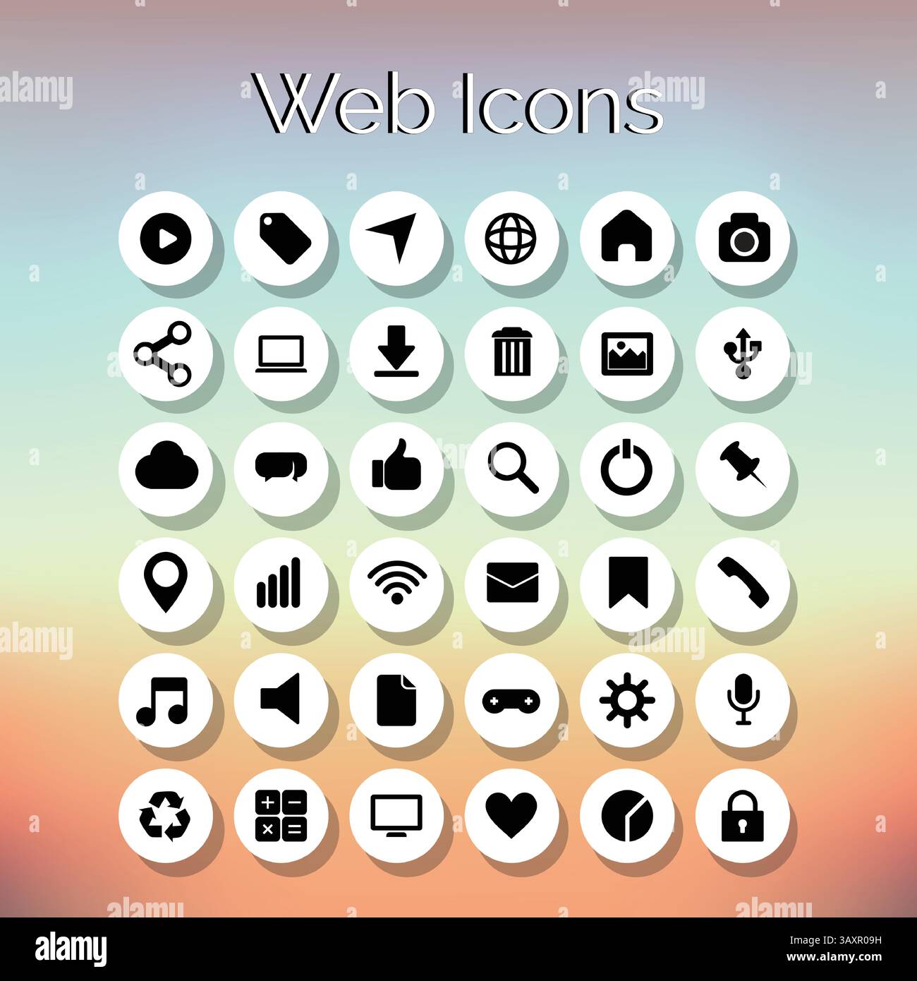 Icone del sito Web Set di 36 icone dell'applicazione, sfondo sfumato Illustrazione Vettoriale