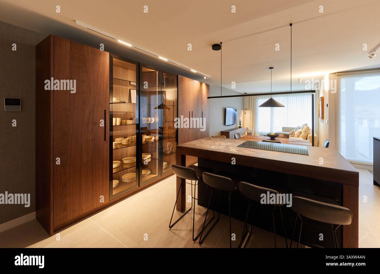 Soggiorno e sala da pranzo, interior design, Home, Paesi Baschi, Spagna Foto Stock