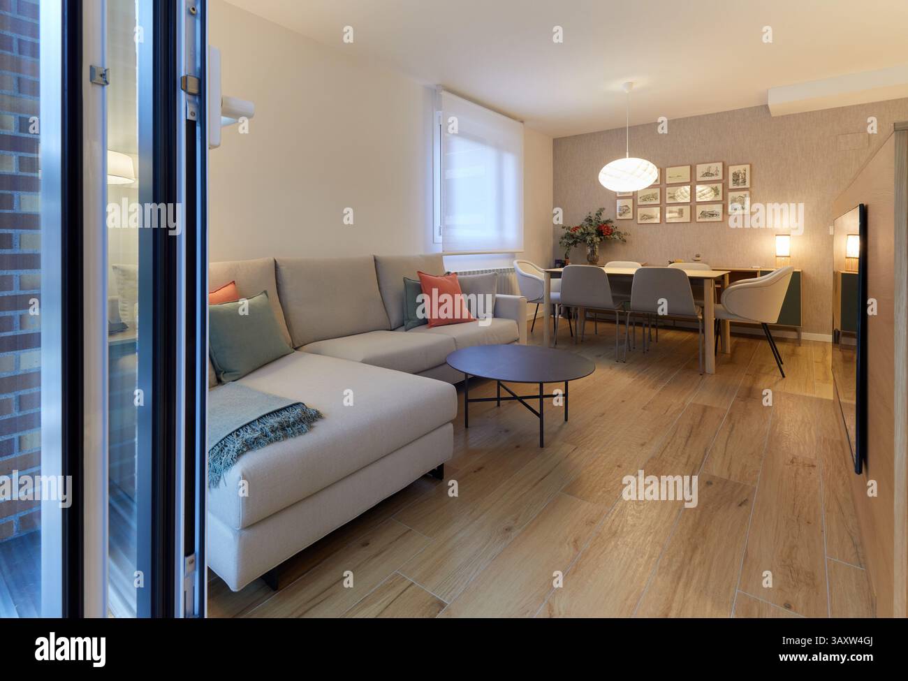 Soggiorno e sala da pranzo, interior design, Home, Paesi Baschi, Spagna Foto Stock