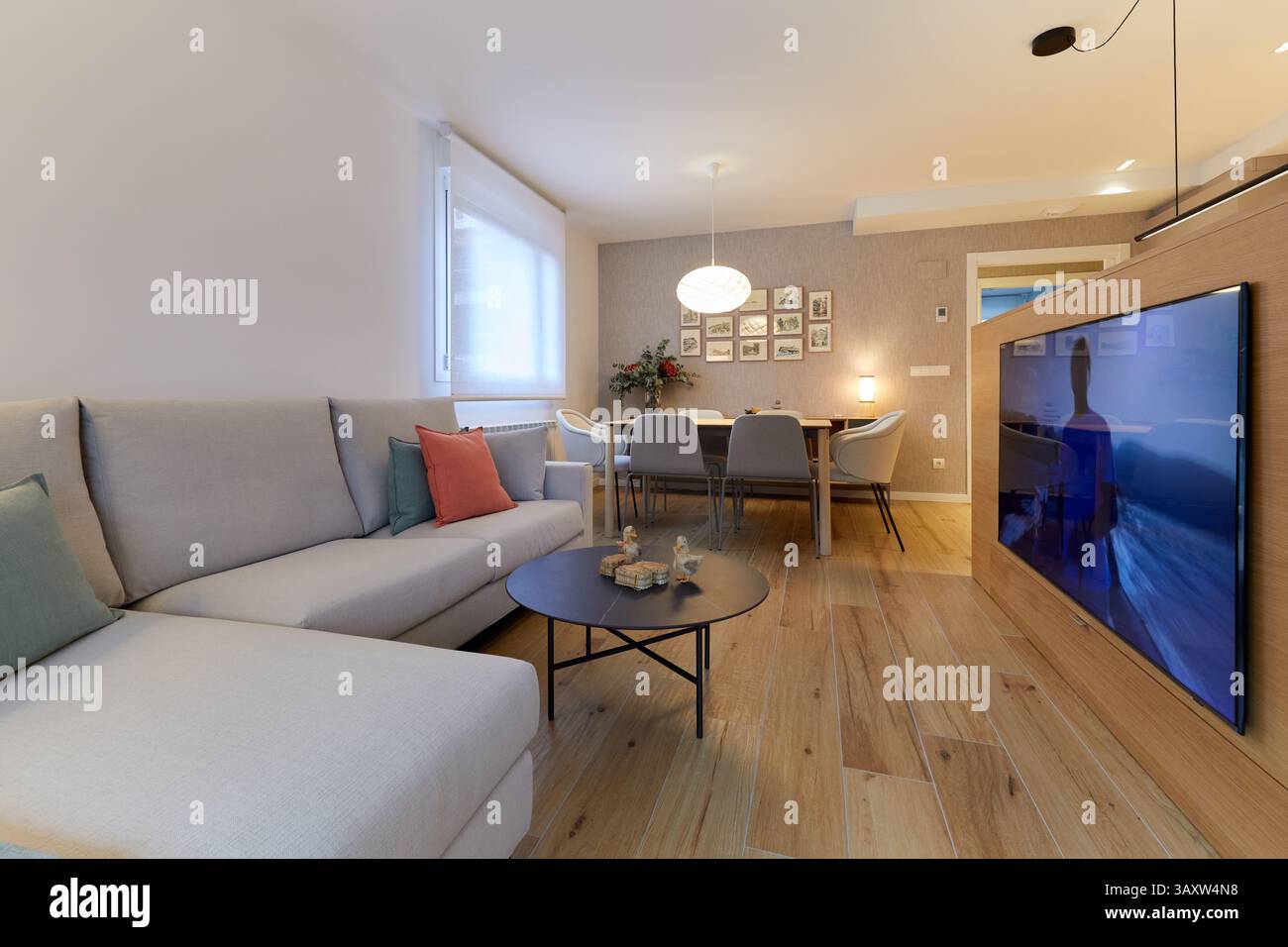 Soggiorno e sala da pranzo, interior design, Home, Paesi Baschi, Spagna Foto Stock