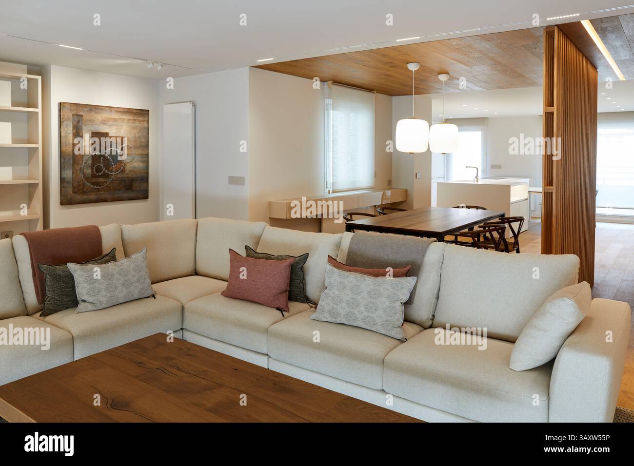 Soggiorno e sala da pranzo, interior design, Home, Paesi Baschi, Spagna Foto Stock
