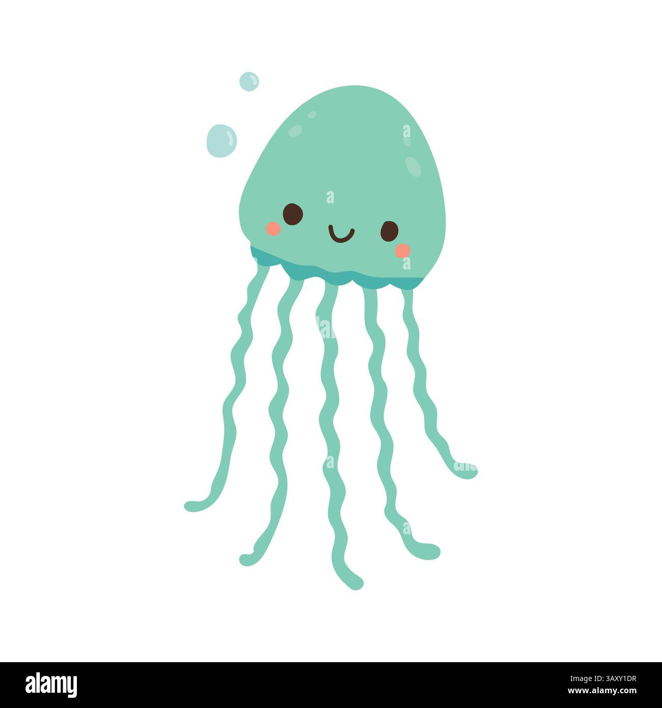Meduse blu sorridenti con tentacoli fluenti e bolle dolci, ideali per poster acquatici, libri di fiabe sottomarine e adorabili set di animali marini Illustrazione Vettoriale
