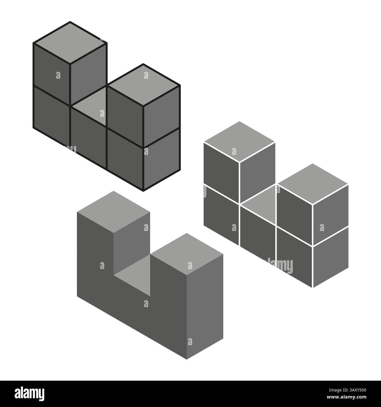 Forme cubiche isometriche. Struttura geometrica del blocco. Modulo casella astratta. Progettazione del volume vettoriale. Illustrazione Vettoriale