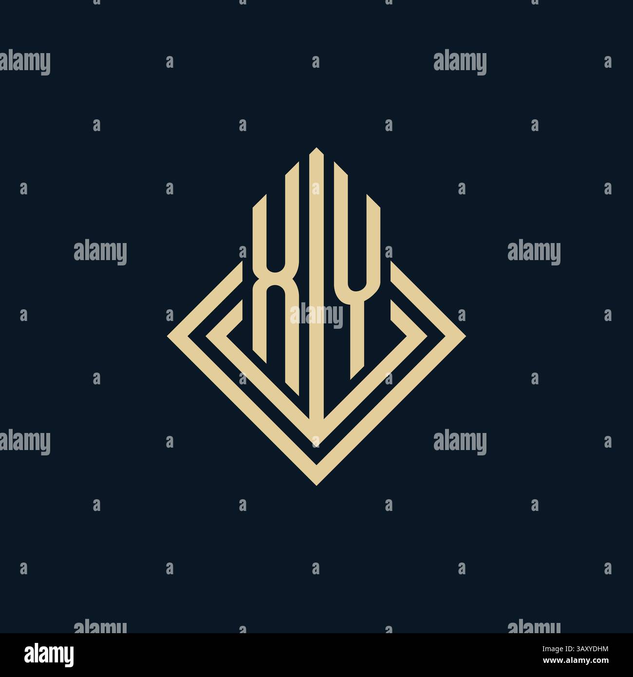 Le iniziali del logo XY sono linee a rombi e modellano lo stile, il design vettoriale del logo immobiliare moderno di lusso Illustrazione Vettoriale