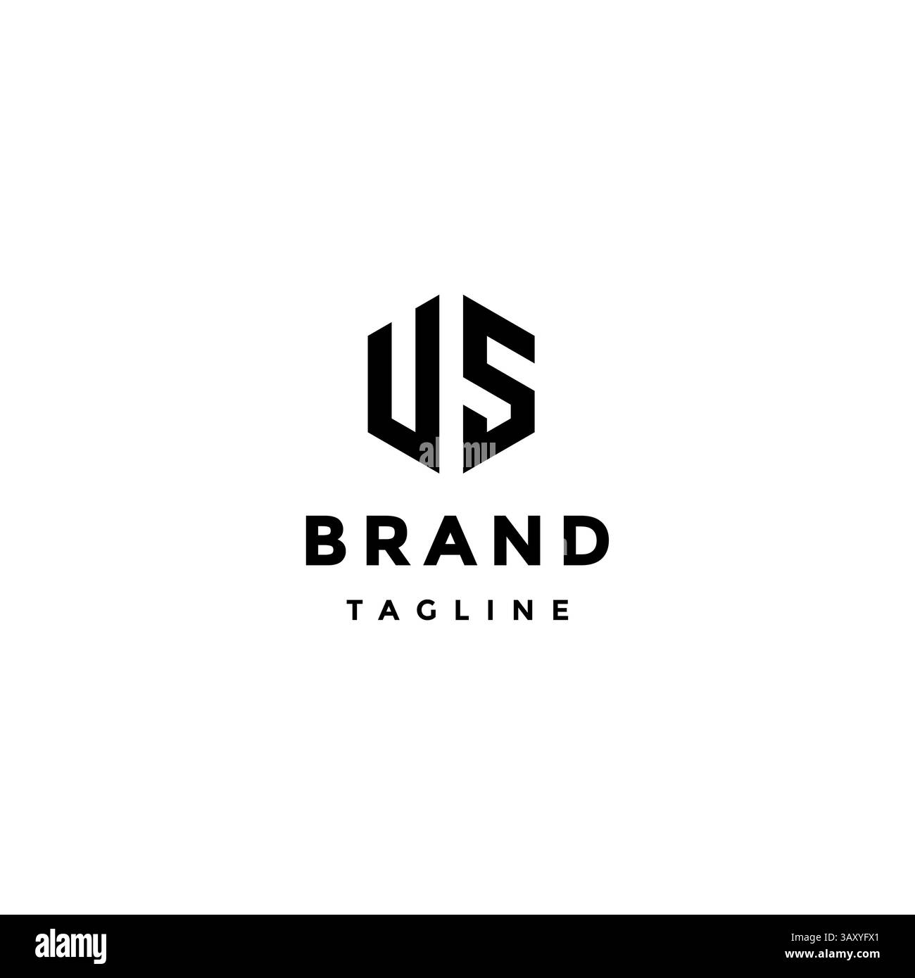 Lettera iniziale esagonale semplice Design del logo USA. Logo esagonale con lettera iniziale a forma di U e S. Illustrazione Vettoriale