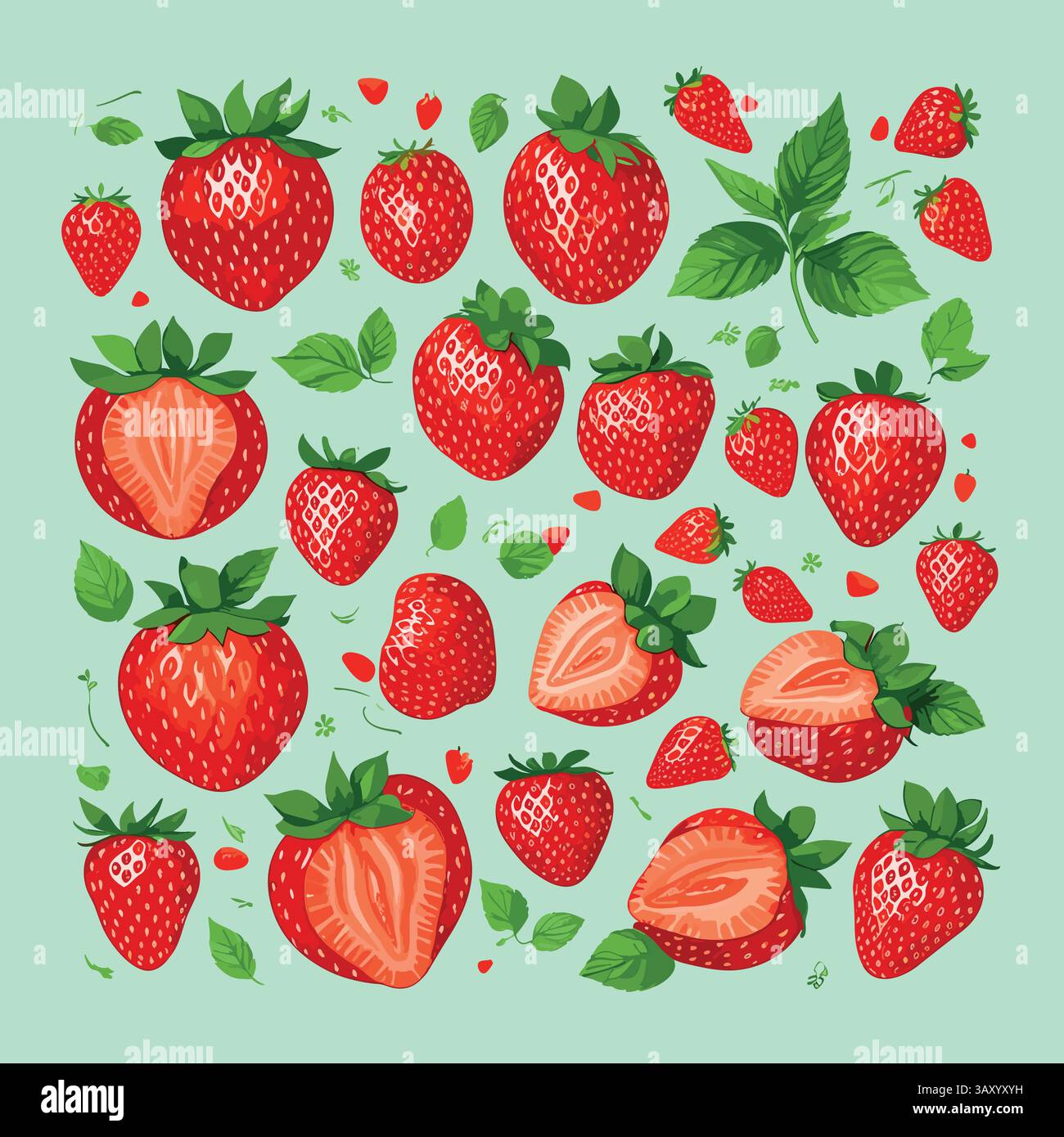 motivo di fragole su sfondo bianco. Illustrazione Vettoriale