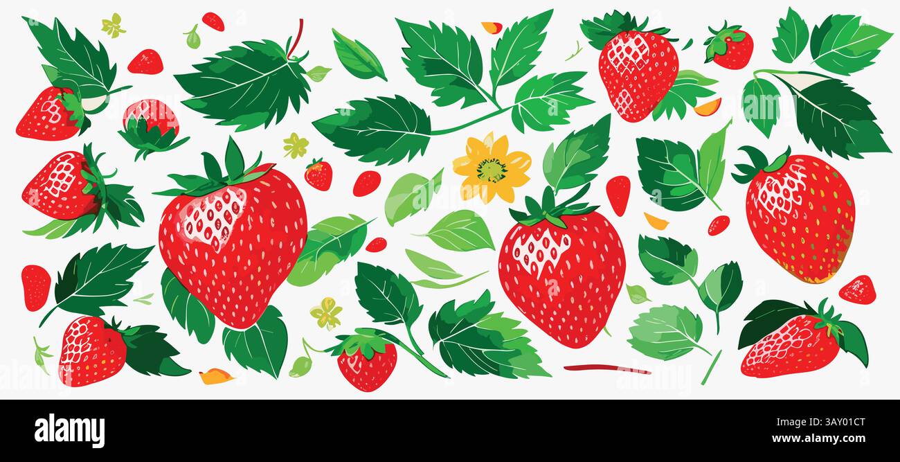 motivo di fragole su sfondo bianco. Illustrazione Vettoriale