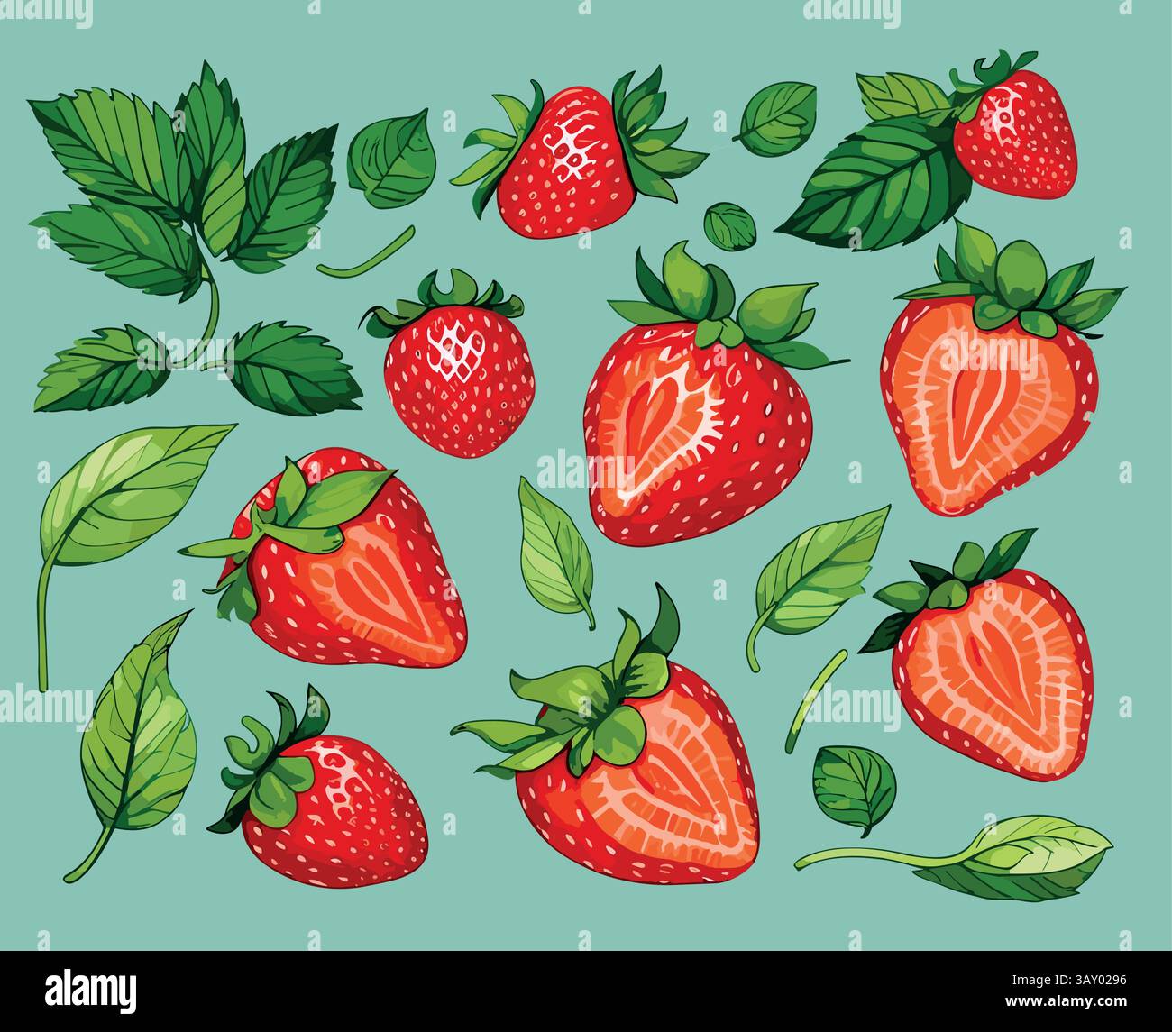 motivo di fragole su sfondo bianco. Illustrazione Vettoriale