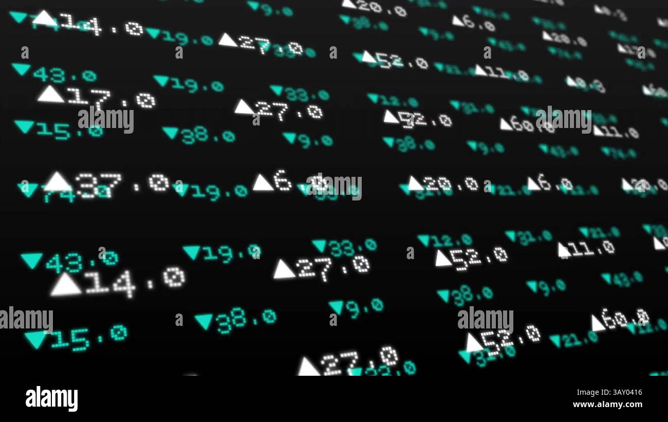 Il display digitale del ticker finanziario mostra i dati di mercato in tempo reale con frecce dal design piatto Foto Stock