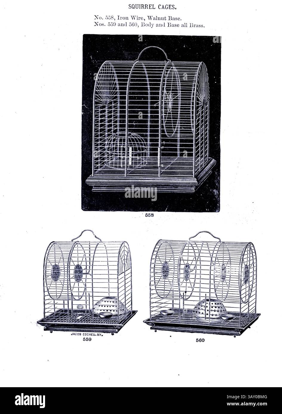 Gabbie di topo e scoiattolo da un catalogo di gabbie e stand che apparve nel libro ' Canarie e uccelli della gabbia : il cibo, la cura, l'allevamento, le malattie e il trattamento di tutti gli uccelli della casa ' di Holden, George Henry, 1848-1914 data di pubblicazione 1888 auto pubblicato a New York, Boston, Providence da G. H. Holden Foto Stock