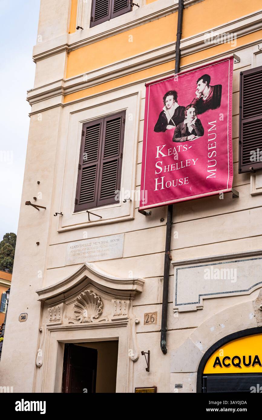 Keats Shelley Memorial House, museo dedicato ai romantici poeti inglesi John Keats e Percy Bysshe Shelley, accanto a Piazza di Spagna, Roma, Italia Foto Stock