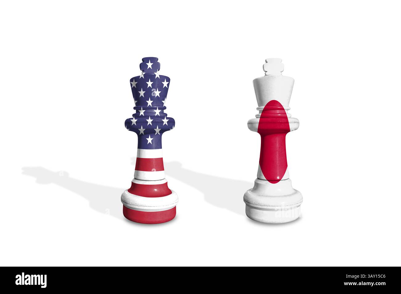 Scacchi fatti con bandiere USA e Giappone. Guerra commerciale, doganale e tariffaria Foto Stock