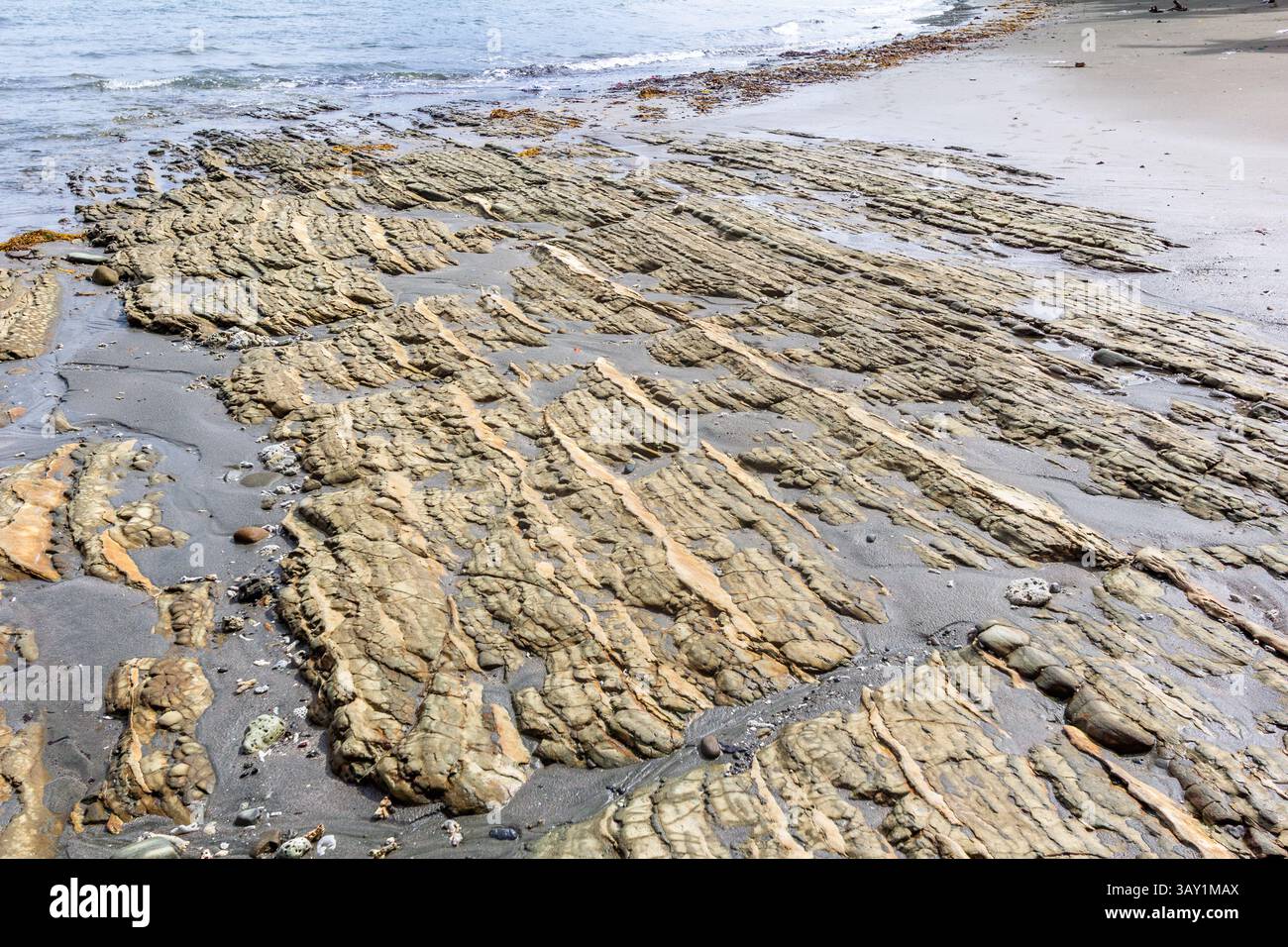 La formazione Afga Wave Rock a Tangalan, Aklan, Filippine, presenta strati di corallo e calcare scolpiti dalle onde, una meravigliosa meraviglia geologica costiera Foto Stock