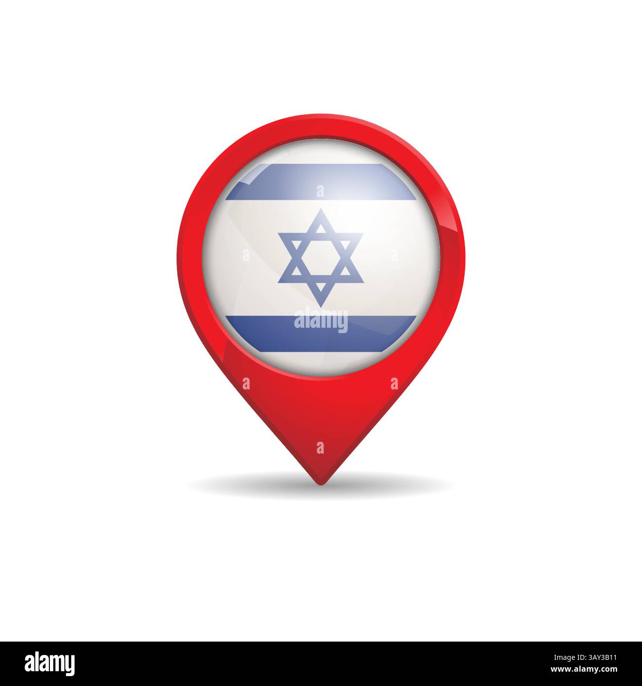 Bandiera israeliana realistica con illustrazione vettoriale del pin della mappa Illustrazione Vettoriale