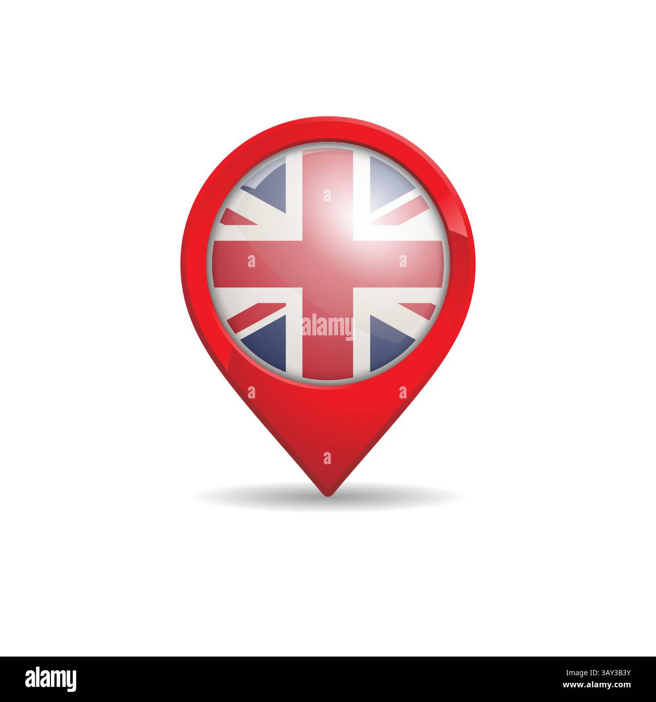 Realistica bandiera inglese con illustrazione vettoriale del pin della mappa Illustrazione Vettoriale
