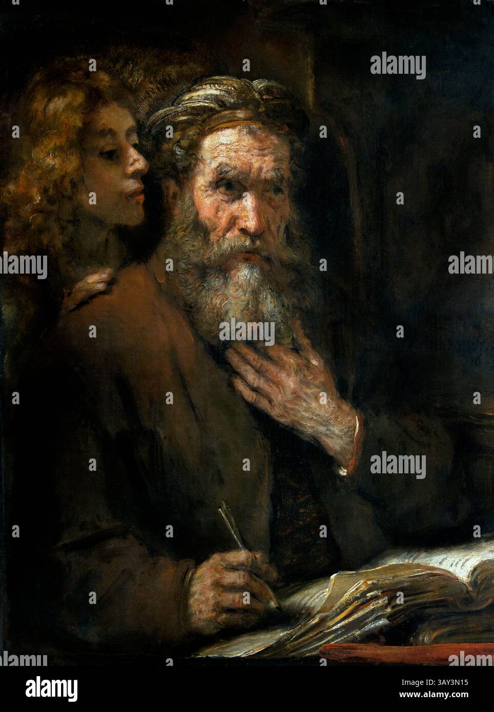 Rembrandt Harmensz van Rijn 1606–1669) San MATTEO e l'Angelo 1661 Paesi Bassi olandese Louvre Parigi, Museo di Belle Arti, Francia, Foto Stock