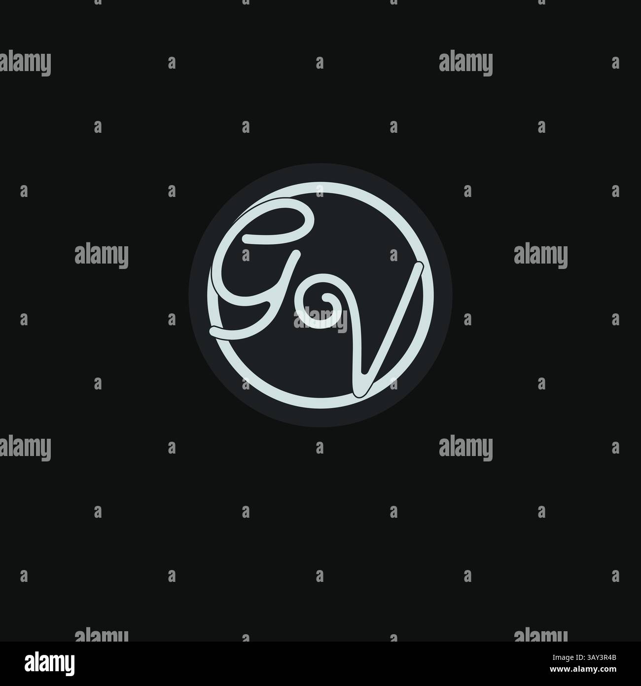 Iniziali logo GV monogramma con semplice design a linea circolare ispirazione grafica vettoriale Illustrazione Vettoriale