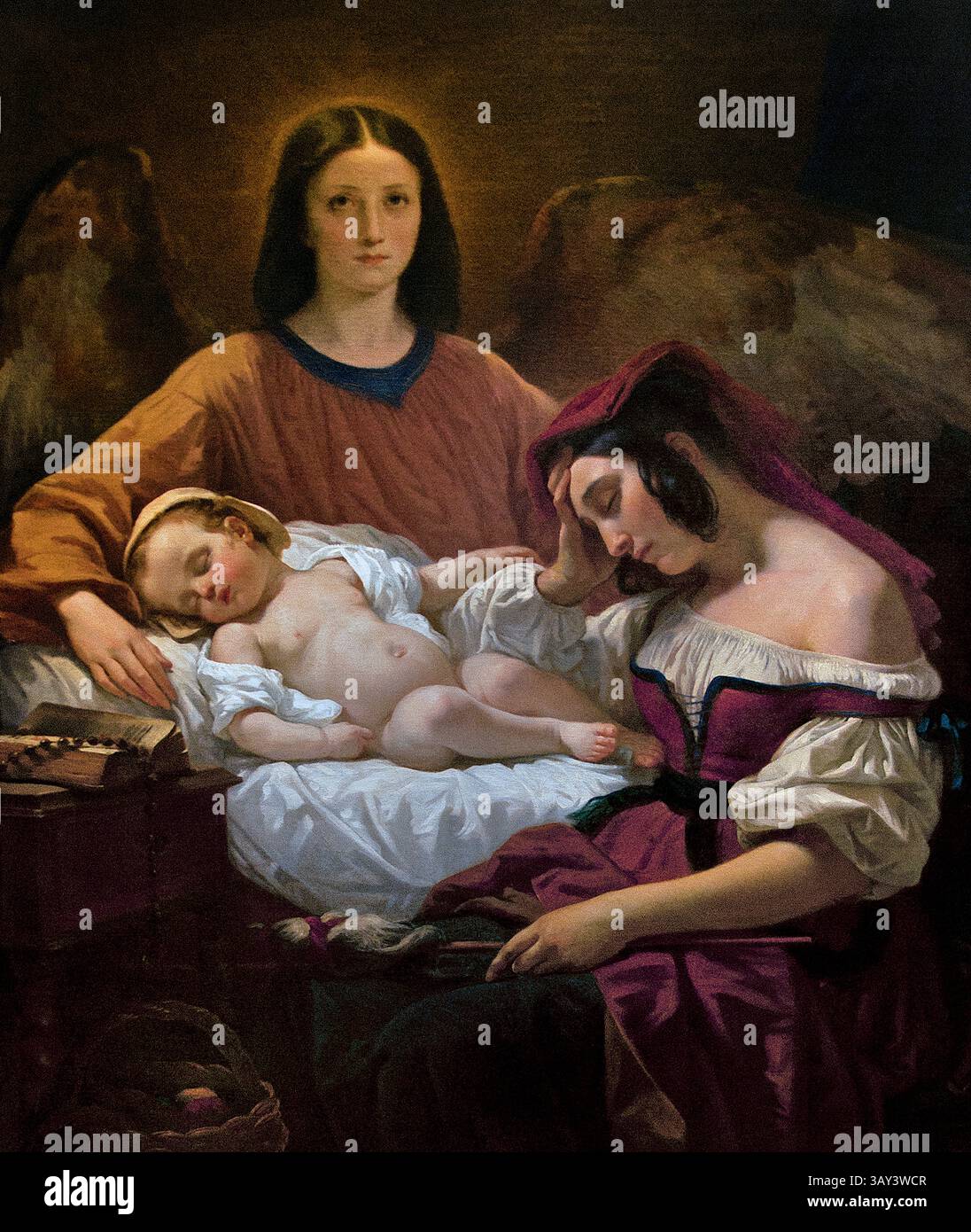 L'Ange gardien gardien - The Guardian Angel di Henri Decaisne 1799–1852 fiammingo belga Louvre Parigi, fine Art Museum, Francia, Foto Stock