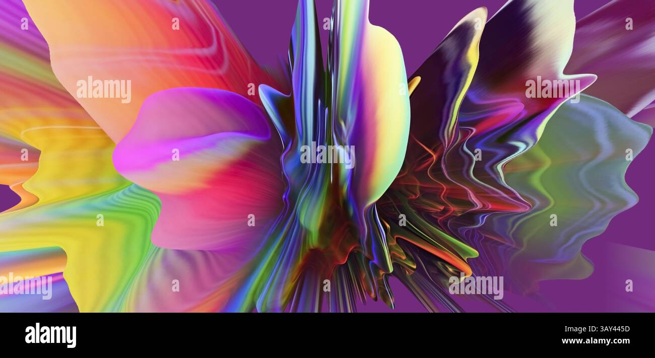 Le vivaci estrusi 3D con uno spettro di colori olografici creano un'opera grafica visivamente dinamica, ideale per il design grafico moderno e i supporti digitali. Foto Stock