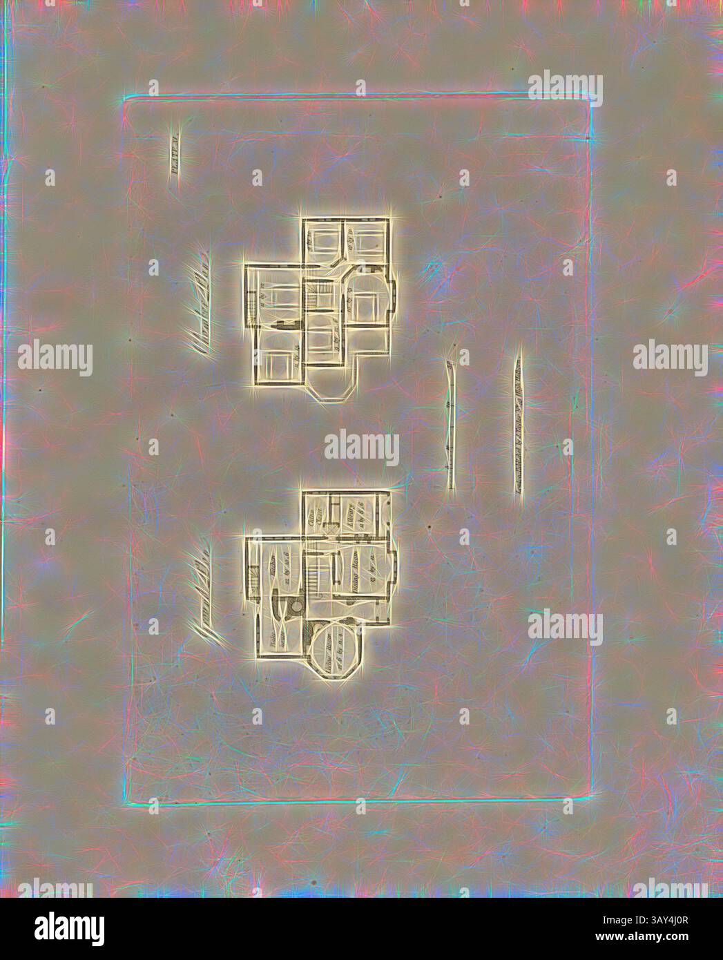 Un dettagliato progetto architettonico a due piani, con varie sale e layout, con particolare attenzione all'allocazione degli spazi funzionali e agli elementi di design. Gentleman's Cottage 1, planimetrie per una casa di campagna, PL. XI, a pag. 31, Robert Lugar: Bozzetti architettonici per cottage, abitazioni rurali e ville, in greco, gotico, e stili eleganti: con piani; adatto a persone di vita gentile e moderata fortuna.: preceduto da alcune osservazioni sul paesaggio e sul carattere propri di edifici pittoreschi. Londra: Stampato per J. Taylor, alla Architectural Library, 1823, arte classica Foto Stock