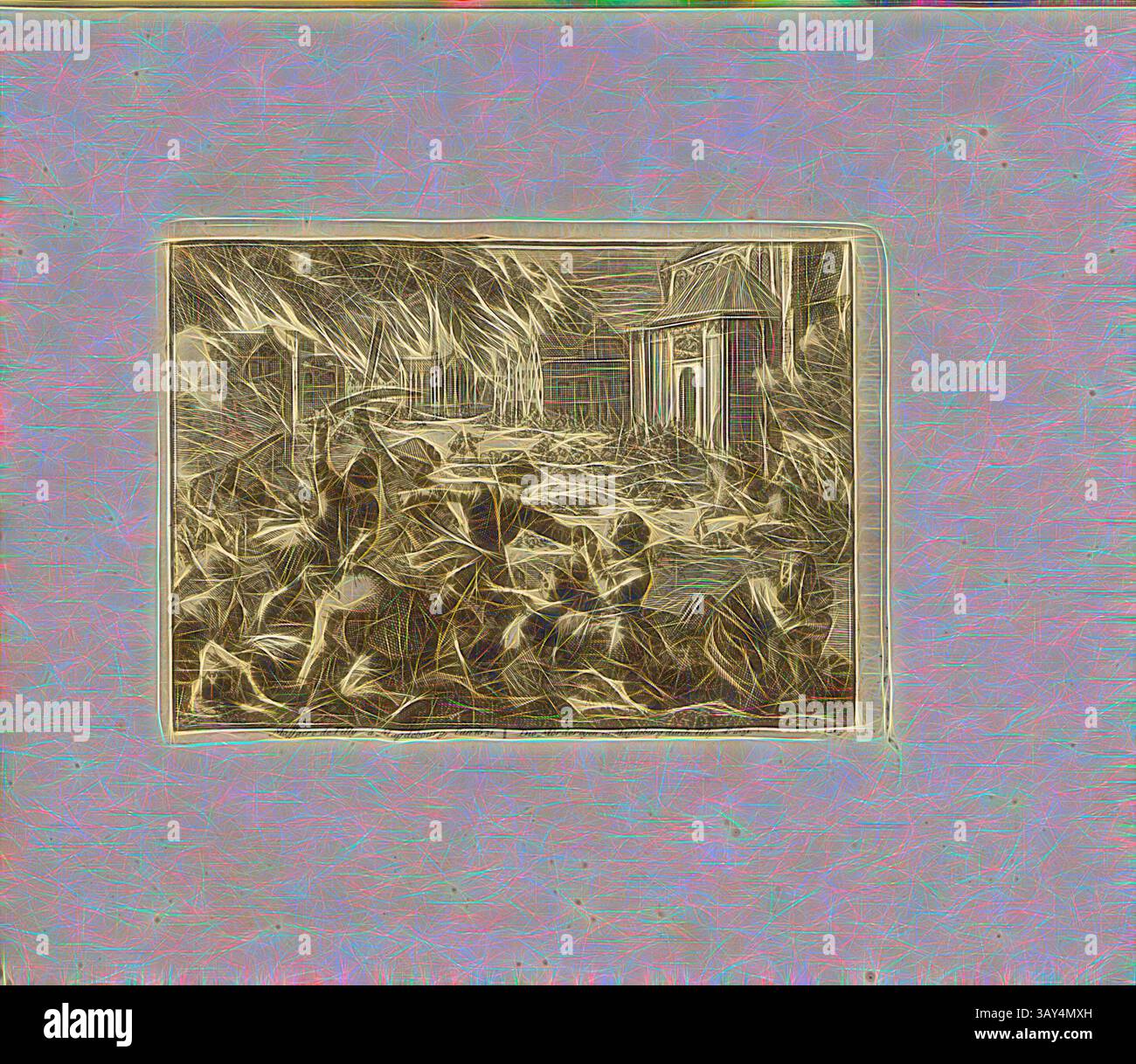Una scena desolata che raffigura un paesaggio caotico, con resti di strutture in mezzo a un terreno ricoperto e disordinato, che evoca un senso di abbandono e decadimento., Massacre of Tilly in Magdeburg, The Year 1631, Parallel title: The Murderers of Magdeburg by Tilly, A nn o 1631, incisione su lastra, 109.), p. 227, Luyken, Jan (inv. et fec.), Jan Luyken: Théâtre des martyrs: depuis la mort de J.Christ jusqu'à presente: représenté en très belles tailles-douces = Schau-Bühne der Martyrer; gezeichnet und in Kuppfer gestochen. Leyde: chez Pierre Van der AA, [1711], arte classica con un tocco moderno Foto Stock