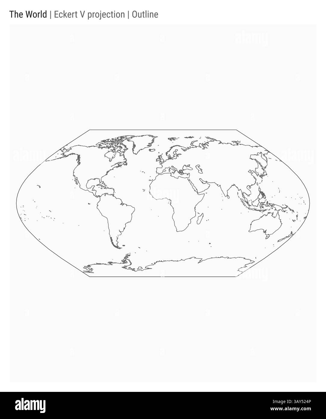 Mappa del mondo. Proiezione Eckert V. Stile contorno. Mappa mondiale dettagliata per infografiche, istruzione, report e presentazioni. Illustrazione vettoriale. Illustrazione Vettoriale