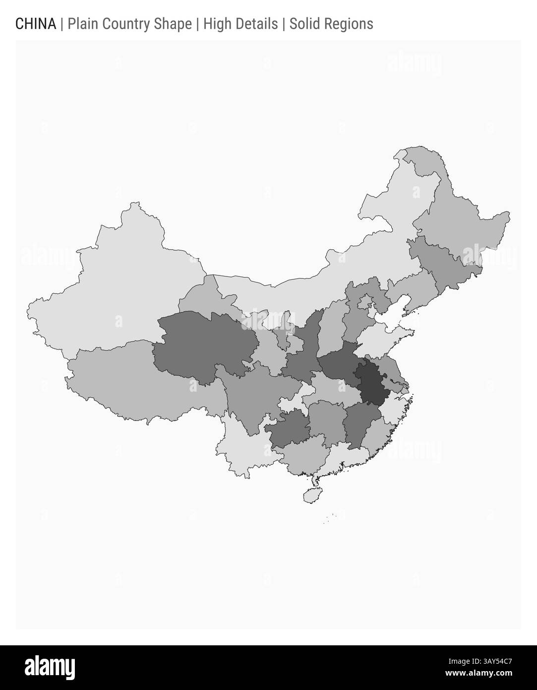 Mappa della Cina. Dettagli di alto livello. Stile delle aree solide. Forma della Cina. Illustrazione vettoriale. Illustrazione Vettoriale