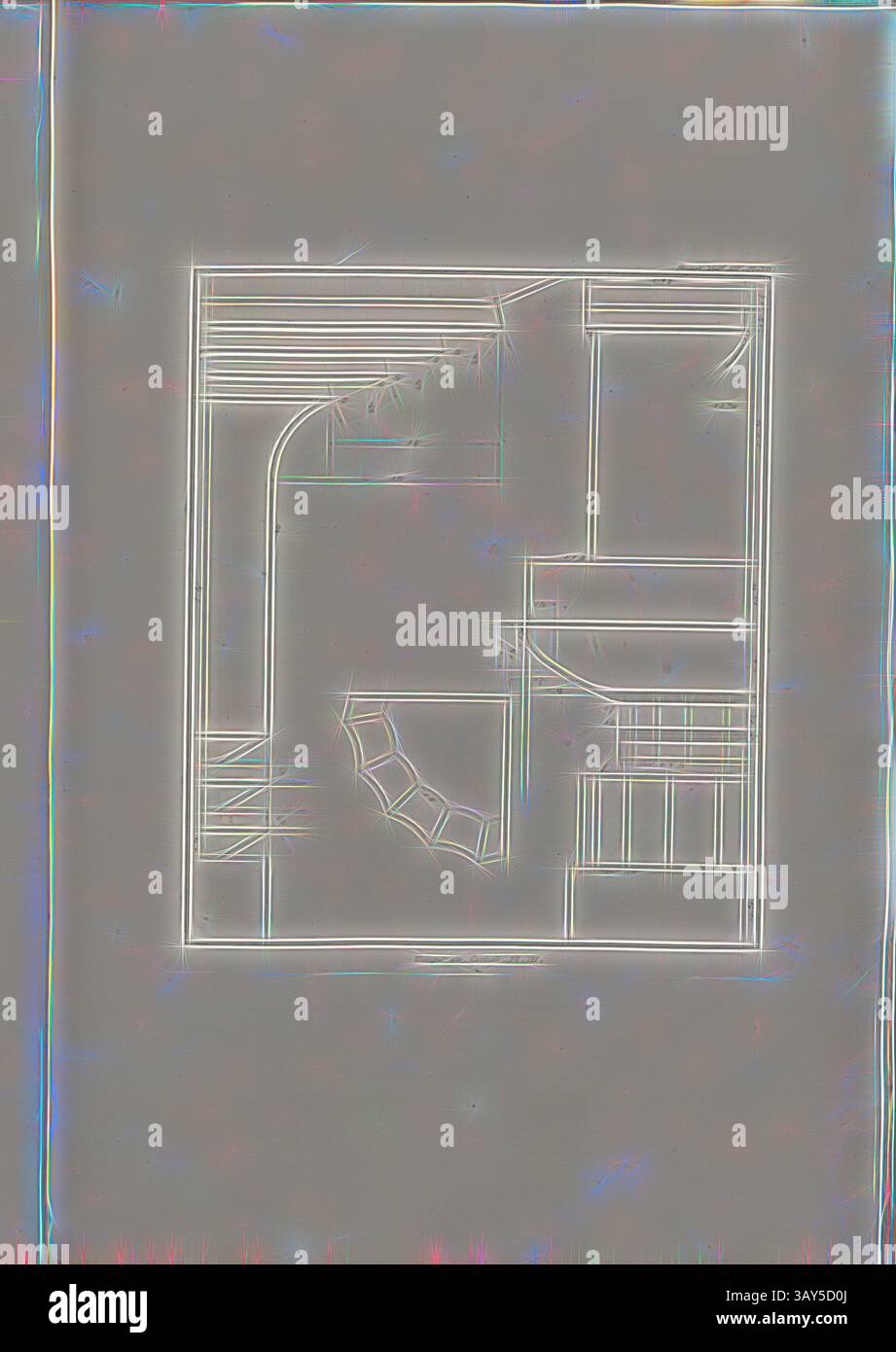 Un design architettonico minimalista che presenta una pianta con varie sale interconnesse, scale ed elementi strutturali. La disposizione mette in evidenza le divisioni delle sale e l'organizzazione spaziale. Temple in Corinto. PL. III, capitale e architrave del Tempio Apollon di Corinto, PL. XII, suppl. XII, 1829, James Stuart, Revett Nicholas: Die Alterthümer zu Athen. Erster Theil. Leipzig und Darmstadt: Verlag von Carl Wilhelm Leske, [1829], arte classica con un tocco moderno reinventata da Artotop Foto Stock