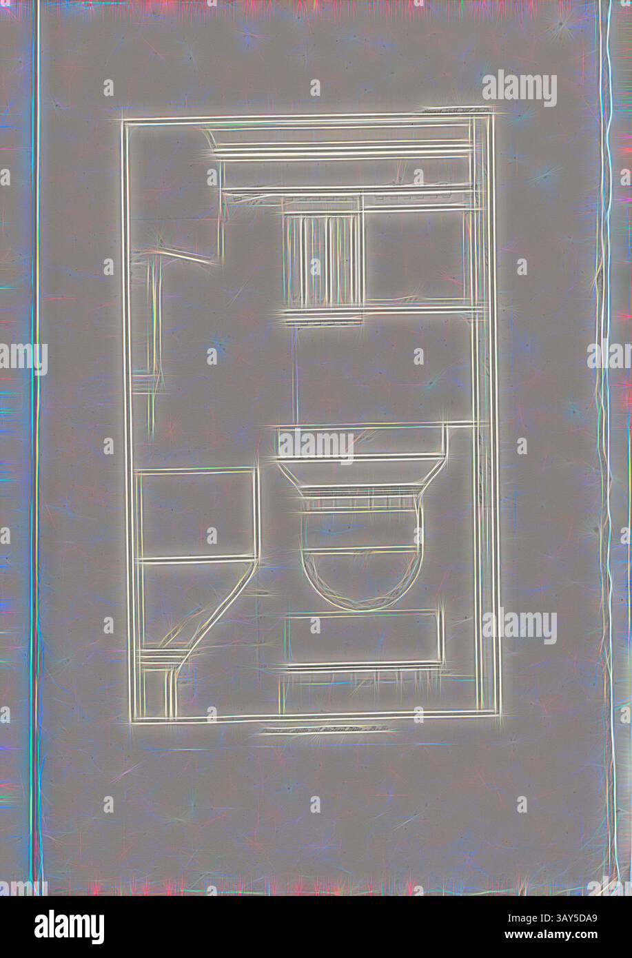 Una rappresentazione artistica di una disposizione del bagno, con WC, lavandino e vano portaoggetti, delineati con dettagli intricati. Tempio di Apollo a Delos. PL. II, capitale e traballazione del Tempio di Apollo su Delo, PL. IX, Lief. XIV, 1829, James Stuart, Revett Nicholas: Die Alterthümer zu Athen. Erster Theil. Leipzig und Darmstadt: Verlag von Carl Wilhelm Leske, [1829], arte classica con un tocco moderno reinventata da Artotop Foto Stock