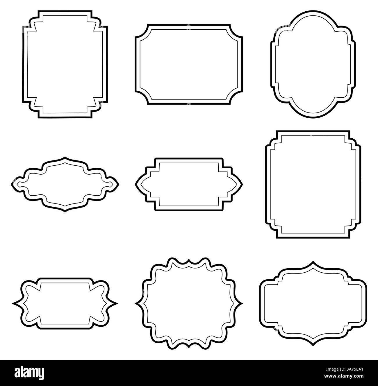 Set di semplici riquadri di linee con doppio tratto. Illustrazione Vettoriale
