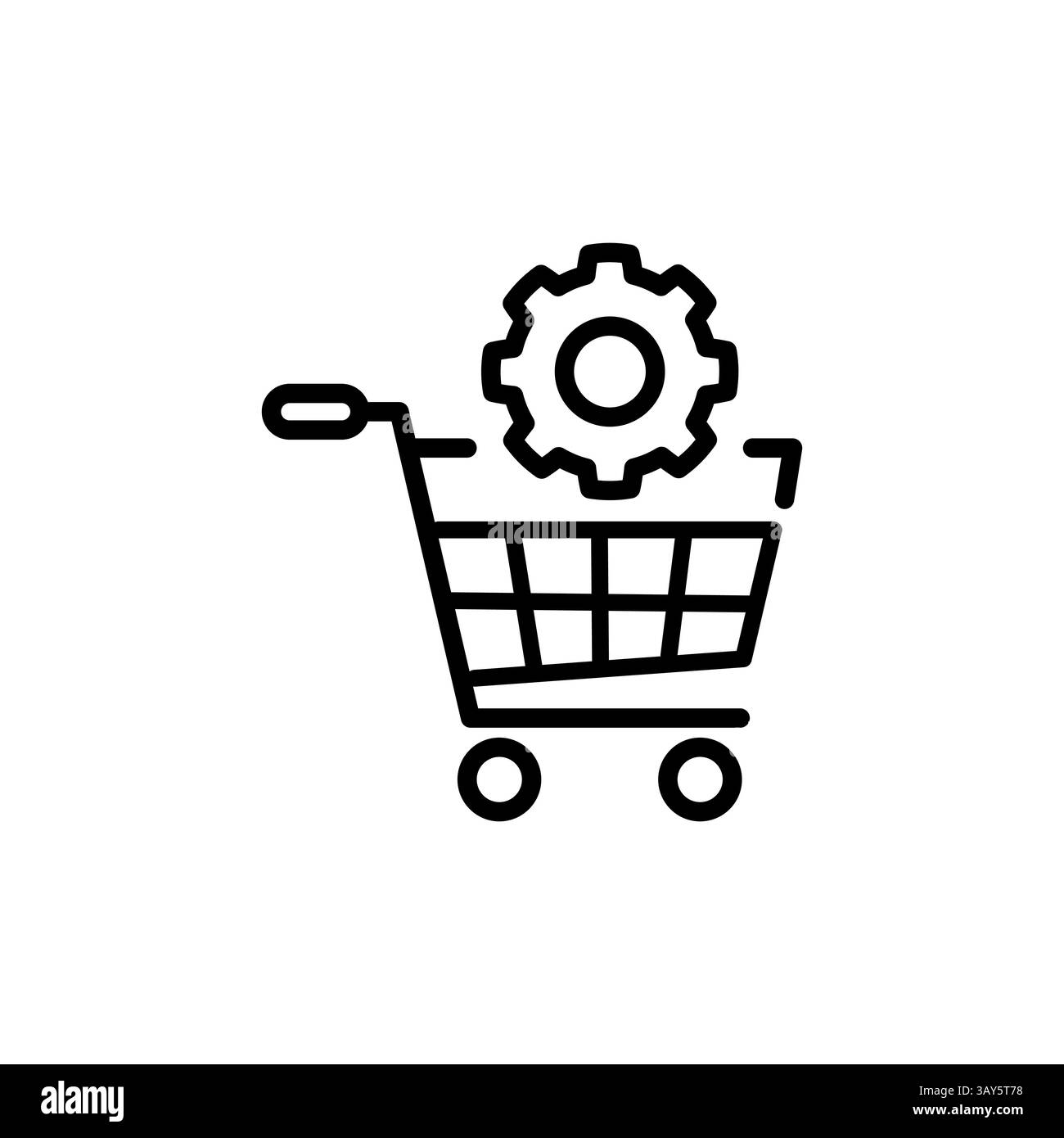 Icona della linea di ottimizzazione dell'e-commerce. insegna di stile lineare per il concept mobile e il web design. Icona vettoriale del carrello e dell'ingranaggio. Symbol, logo illus Illustrazione Vettoriale