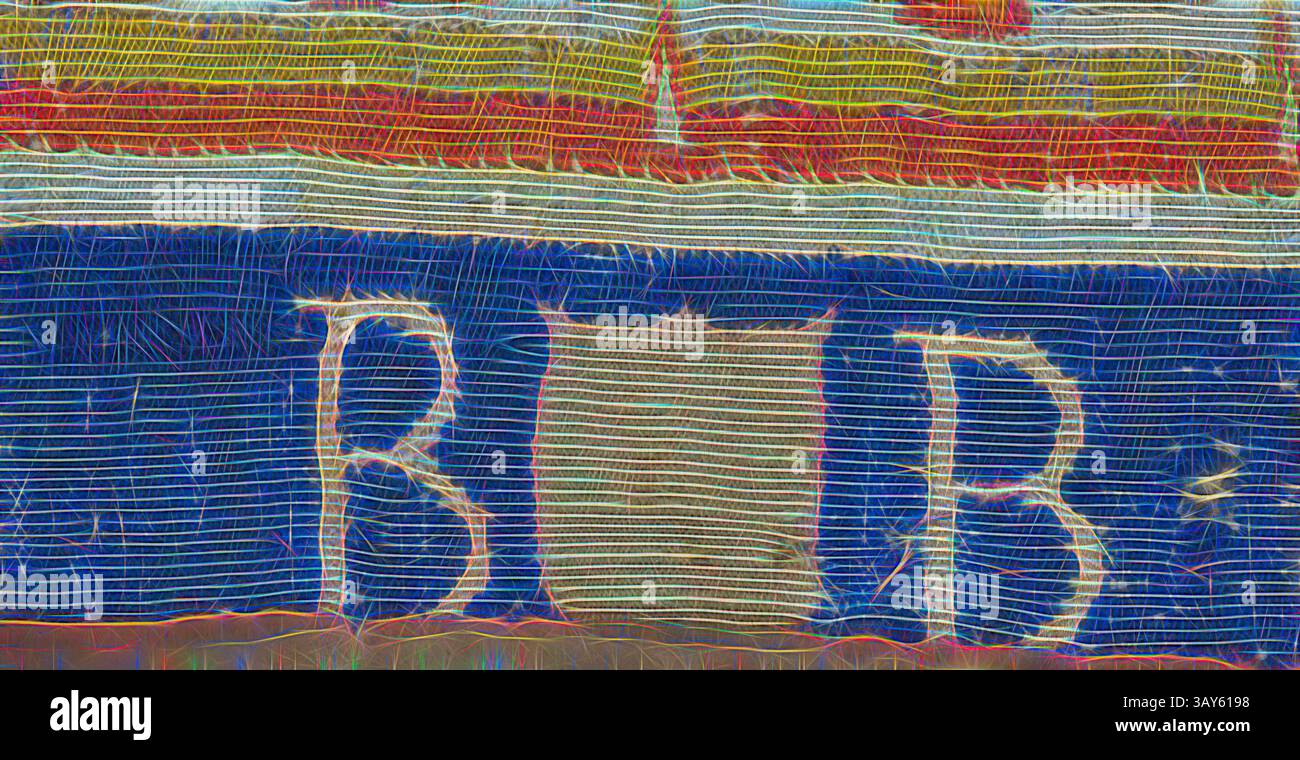 Una vibrante composizione astratta con lettere audaci e linee fluide, che fondono colori e texture diversi per creare un effetto visivo energico., The Miraculous Draught of Fishes (arazzo), Hendrick Mattens (fiammingo), After Raphael (italiano, 1483-1520), circa 1630, lana, 162 - 1/4 x 195 - 1/4", monogramma, tessuto, lato sinistro del bordo inferiore: BB [cifrario per Brabante-Bruxelles], monogramma, tessuto, metà inferiore del bordo destro: HM [iniziali sovrapposte per Hendrick Mattens], Textile and Fashion Arts, arte classica con un tocco moderno reinventata da Artotop Foto Stock