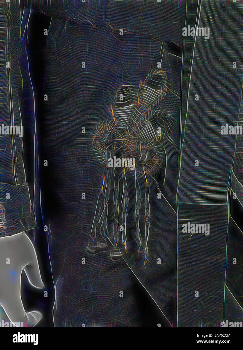 Un'interpretazione creativa mostra una mano appoggiata su una superficie testurizzata, con figure astratte che emergono sottilmente, che accennano a una connessione eterea tra la forma umana e il mondo materiale., abito (corpetto, gonna; forse per lutto), sconosciuto, circa 1885, faille di seta, bottoni in oro e perle, A) corpetto: parte centrale posteriore 27 poll., parte centrale anteriore 21 poll., busto 32 poll., vita 25-1/2 poll., lunghezza manica 21-1/4 poll., spalle 14-1/2 poll. B) gonna: Parte centrale posteriore 39-1/2 poll., parte centrale anteriore 39 poll., vita 26 poll., arte americana, tessile e moda, arte classica con un tocco moderno reinventata da Artotop Foto Stock