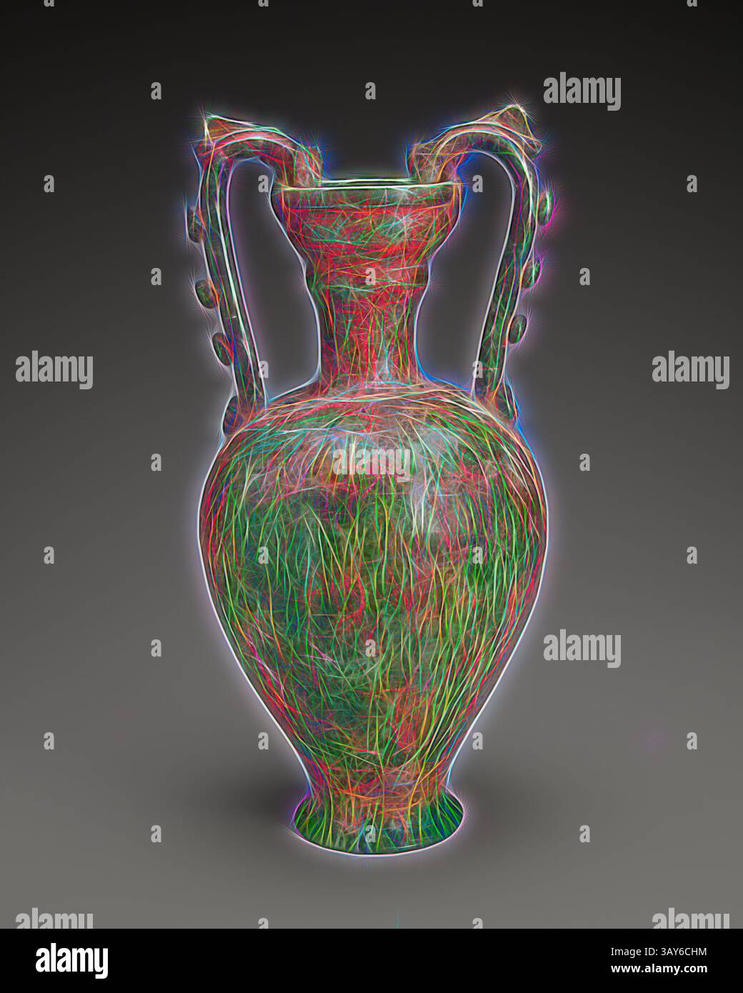 Vaso decorativo con manici intricati, decorato con vivaci motivi astratti che fondono colori ricchi e texture dinamiche, creando un senso di movimento artistico ed energia. Vaso e piedistallo, nessun dettaglio di misurazione., arte asiatica, arte classica con un tocco moderno reinventato da Artotop Foto Stock