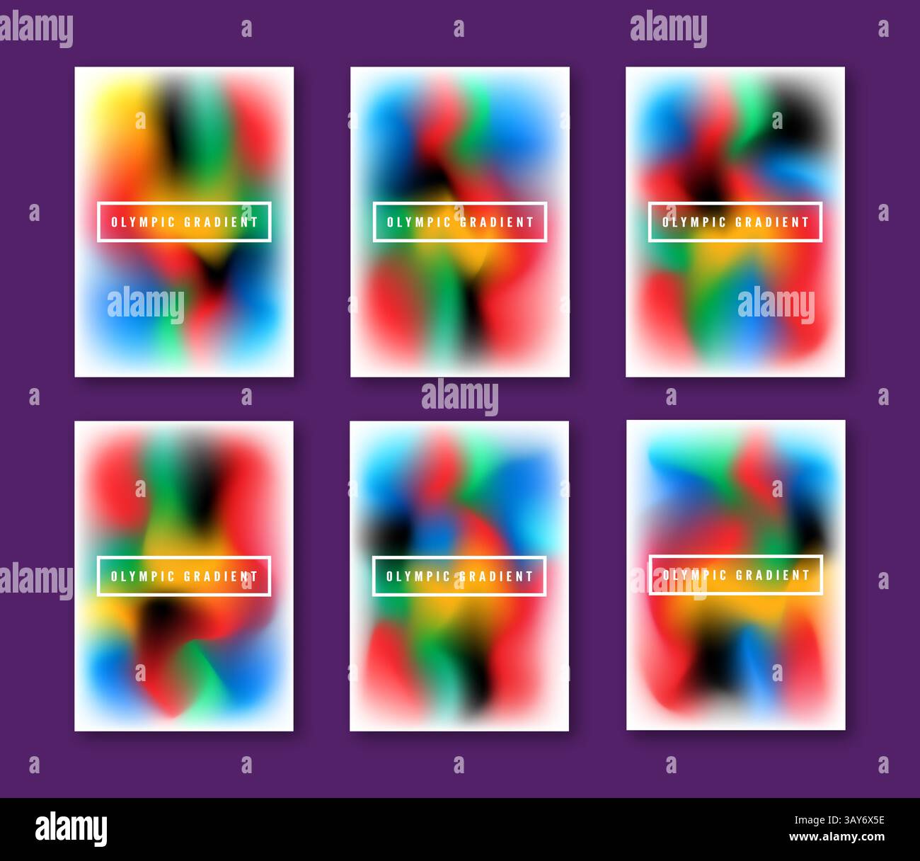 Serie di poster gradienti con vivaci disegni astratti. Perfetto per pubblicità moderne, brochure e progetti digitali con miscele omogenee e. Illustrazione Vettoriale
