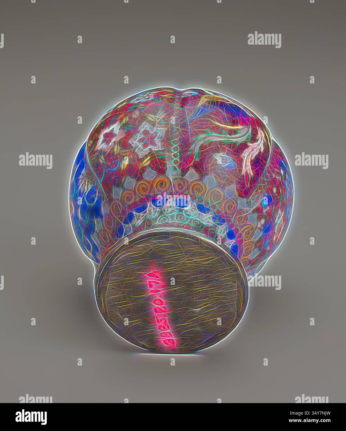 Un oggetto sferico splendidamente decorato presenta motivi intricati e colori vivaci, che fondono l'arte tradizionale con un contorno moderno e luminoso. Vaso di zenzero, smalto cloissonÃ©, 4 x 4-1/2 x 3-1/4 pollici, arte asiatica, arte classica con un tocco moderno reinventato da Artotop Foto Stock