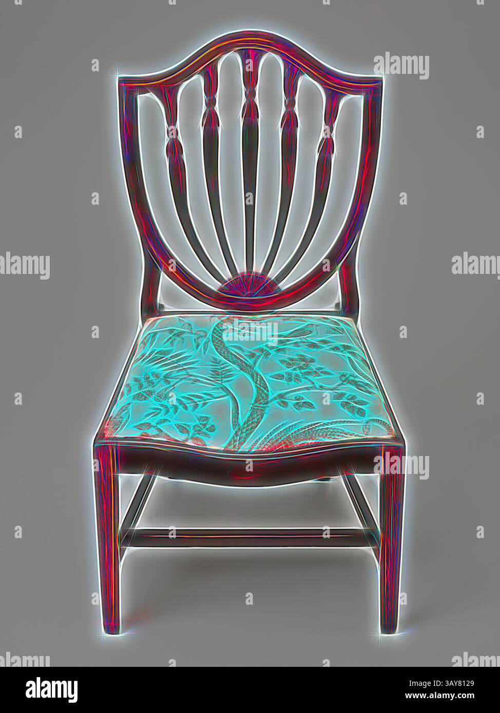 Sedia con caratteristico schienale a ventaglio e tappezzeria con fantasie intricate, che trasuda un mix di eleganza e maestria. Poltrona, sconosciuta, circa 1790-1800, mogano, tappezzeria moderna, 39 x 21-1/2 x 20-1/2 poll., incisa, guida per sedia interna: x X, cucina americana, arti decorative, arte classica con un tocco moderno reinventata da Artotop Foto Stock