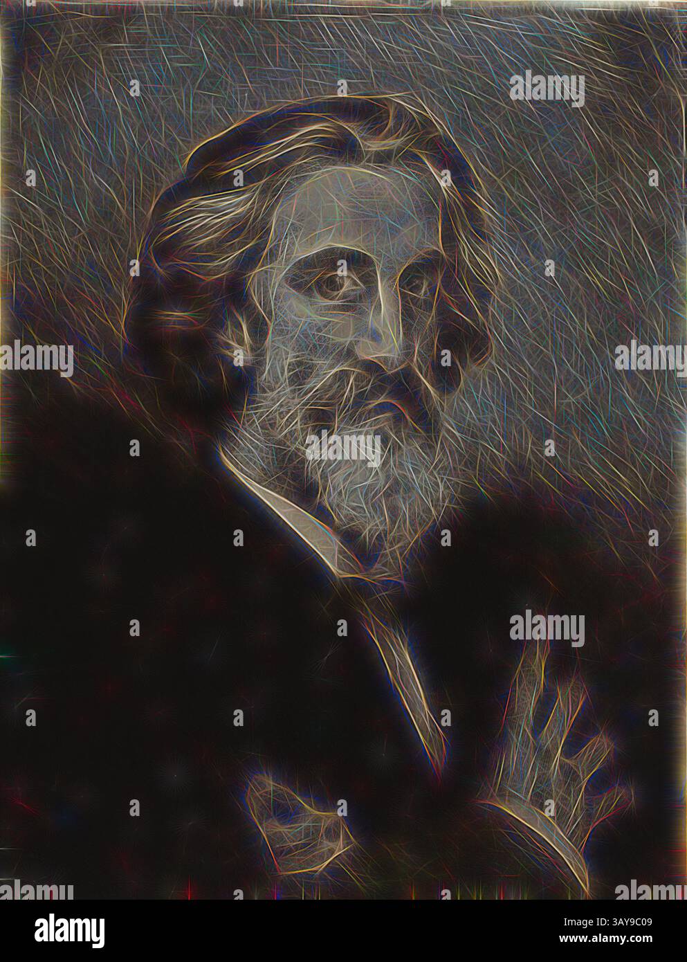 Una figura distinta con una barba fluente e uno sguardo intenso, vestita con abiti formali, trasuda saggezza e carisma. I dettagli sottili accentuano la consistenza dei capelli e dei vestiti, creando una presenza accattivante., Ritratto di Arthur d'Echerac, Félix Bracquemond (francese, 1833-1914), 1883, inchiostro su carta, incisione, 16-1/4 x 12-9/16 poll. (immagine) 23-1/8 x 18-3/8 poll. (Foglio), arte classica con un tocco moderno reinventata da Artotop Foto Stock Una figura distinta con una barba fluente e uno sguardo intenso, vestita con abiti formali, trasuda saggezza e carisma. I dettagli sottili accentuano la consistenza dei capelli e dei vestiti, creando una presenza accattivante., Ritratto di Arthur d'Echerac, Félix Bracquemond (francese, 1833-1914), 1883, inchiostro su carta, incisione, 16-1/4 x 12-9/16 poll. (immagine) 23-1/8 x 18-3/8 poll. (Foglio), arte classica con un tocco moderno reinventata da Artotop Foto Stock