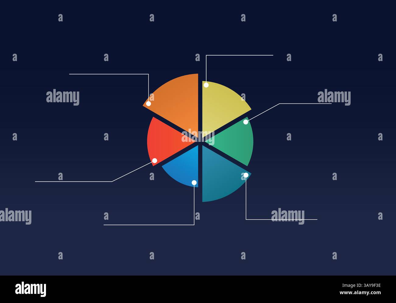 Infografica aziendale con rappresentazione dei dati statistici in segmenti colorati e approfondimenti dettagliati per le presentazioni aziendali Illustrazione Vettoriale