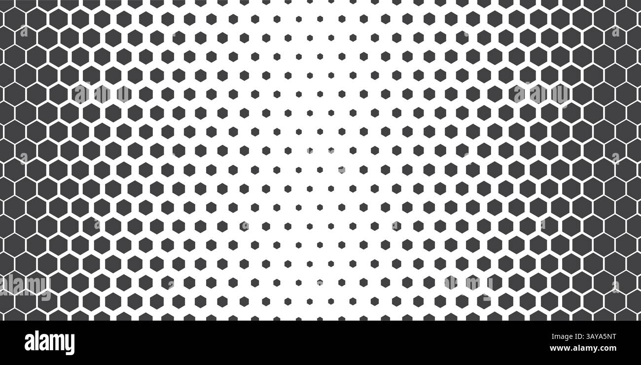 Sfondo geometrico astratto esagonale mezzitoni vettoriali. Motivo vettoriale bianco e nero. Stampa hipster fashion design. Favi a nido d'ape su un backgroun bianco Illustrazione Vettoriale