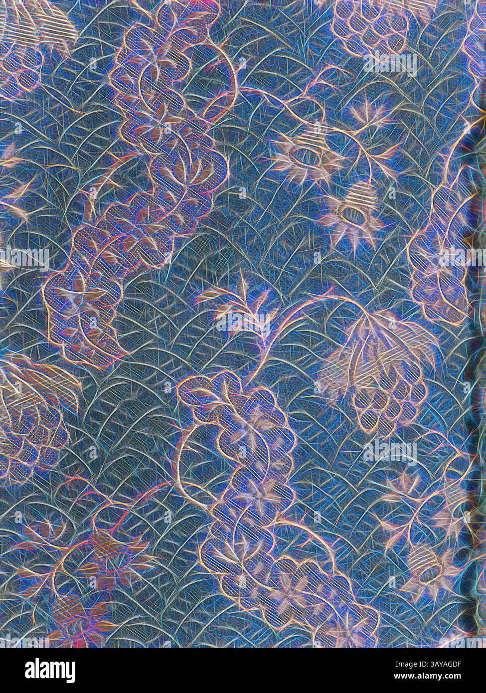 Un vivace design tessile caratterizzato da intricati motivi floreali intrecciati con motivi a foglia, che sfoggiano un mix artistico di colori e texture. Abito, circa 1760, broccato di seta con ordito e trama supplementari di seta, schienale centrale 57-1/2 poll., Textile and Fashion Arts, arte classica con un tocco moderno reinventato da Artotop Foto Stock