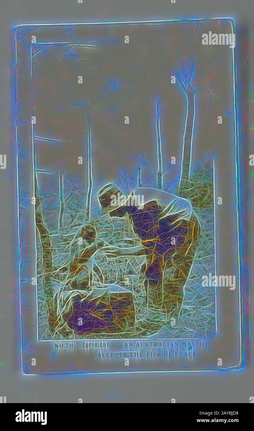 Una scena tranquilla raffigura una persona impegnata in un'attività all'aperto, circondata da alberi ed elementi naturali, mentre un cane osserva curiosamente nelle vicinanze. L'attenzione è concentrata sulla connessione tra l'individuo e l'ambiente circostante, catturando un momento di pacifica interazione con la natura., Cigarette Card - "una mascotte australiana accetta la pipa della pace", fotografia ufficiale della prima guerra mondiale, Magpie Cigarette, circa 1922, No. 70 nella serie di sigarette della prima guerra mondiale prodotte dalle sigarette Magpie. L'immagine è intitolata "una mascotte australiana accetta il tubo della pace". Raffigura un soldato australiano Foto Stock