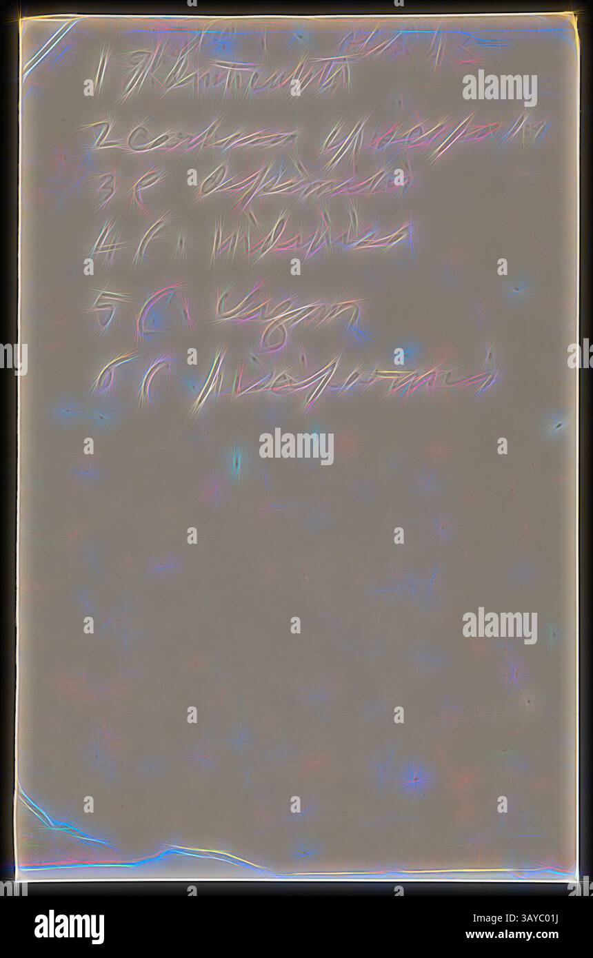 Un elenco con sei elementi, con i primi cinque visualizzati come vari nomi o termini, che suggeriscono una raccolta o una categorizzazione. La calligrafia è leggermente sbiadita, dandole una qualità artistica unica., disegno a matita e note di Bryozoa di J. Ripper, disegno a matita e note di Bryozoa di J. Ripper, pubblicato finalmente come Plate 45 in The Prodromus of the Zoology of Victoria di Frederick McCoy., arte classica con un tocco moderno reinventata da Artotop Foto Stock