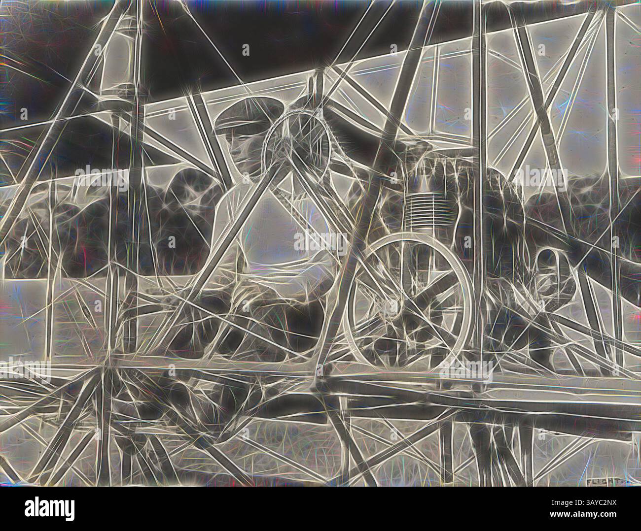 Un pilota siede fiduciosamente nella cabina di pilotaggio di un biplano dell'aviazione, circondato da intricati telai in legno e metallo, pronto per il volo., fotografia - John Duigan ai comandi del suo biplano, Bendigo Racecourse, Victoria, 3 maggio 1911, fotografia di John Robertson Duigan seduto ai comandi del suo biplano, scattata durante una dimostrazione pubblica dell'aeromobile a cui parteciparono 1.000 persone al Bendigo Racecourse, 3 maggio 1911. La fotografia è stata probabilmente scattata dal fratello di Jophn, Reginald Duigan, o da un fotografo di giornale. Anche se le macchine volanti francesi e americane erano già arrivate Foto Stock