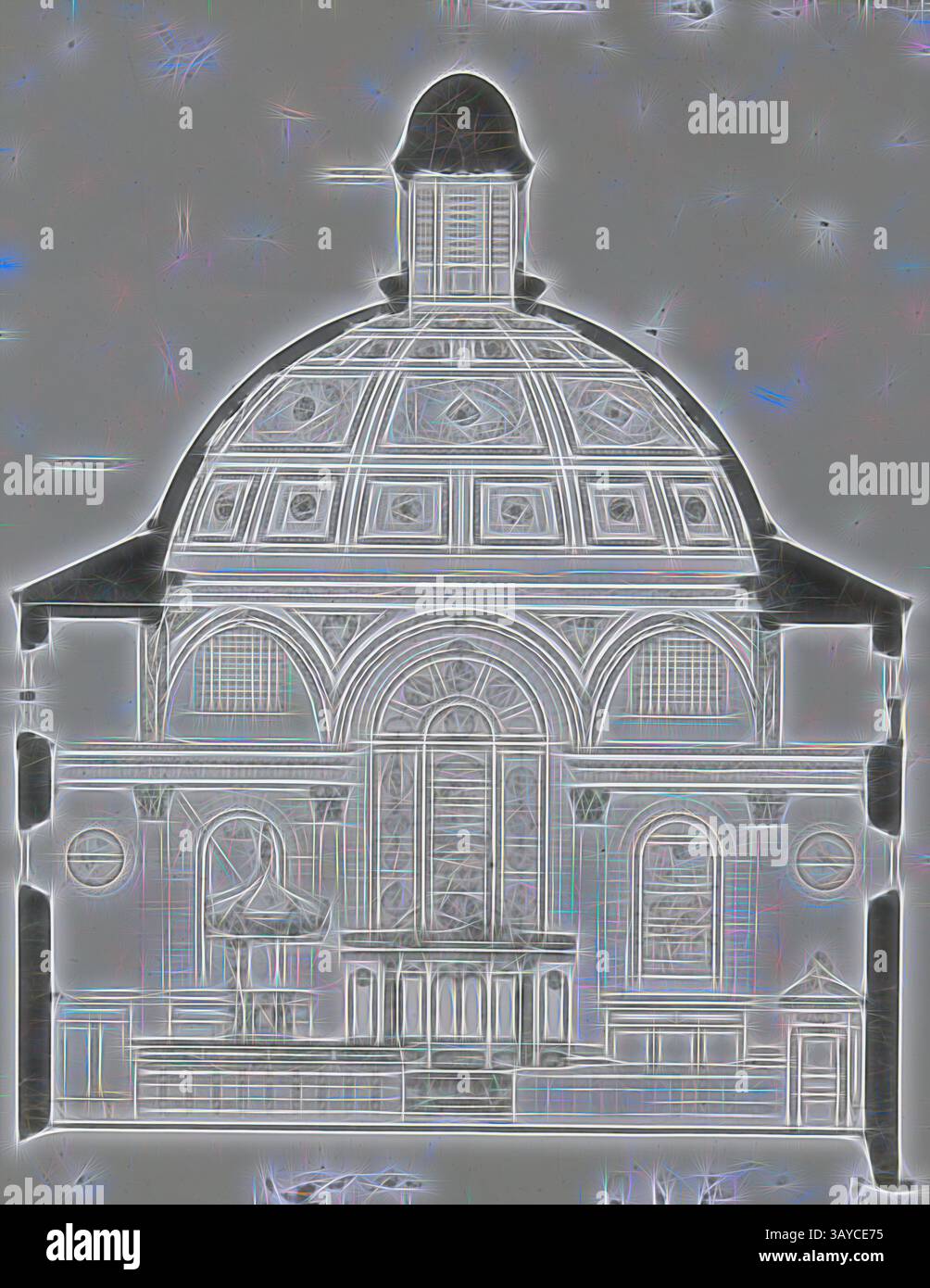 Lantern Slide - piano della Cattedrale di San Paolo, 1909-1930, una serie di novanta diapositive magiche fotografiche contenenti immagini di manufatti, opere d'arte, arti decorative, interni e mobili che sembrano appartenere a varie collezioni di musei e gallerie nel Regno Unito. Questa diapositiva raffigura una vista della cattedrale di St Paul secondo il primo progetto dopo il grande incendio di Londra di Christopher Wren. La Francis Collection di Foto Stock