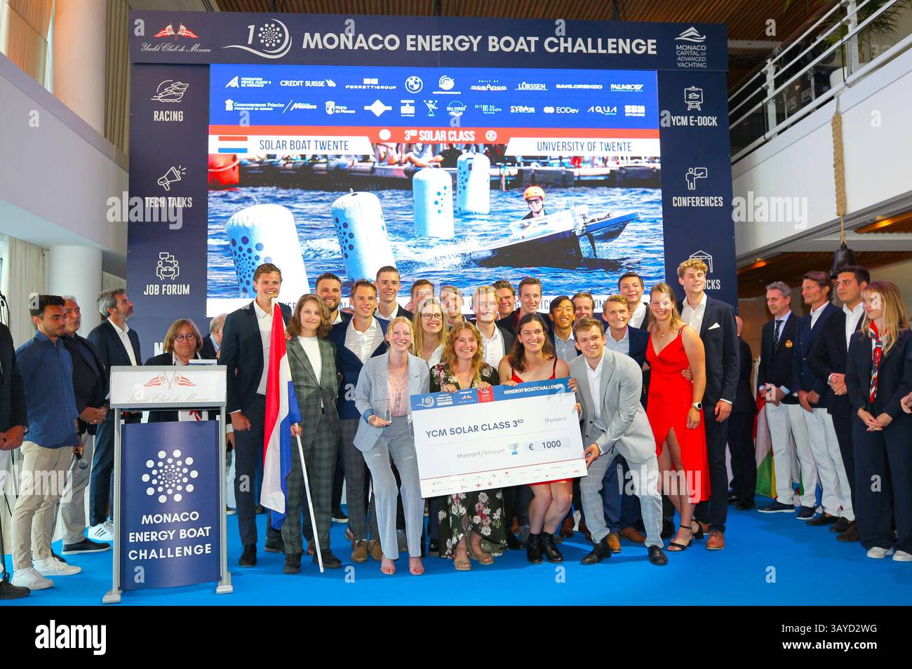 Monaco, Monte Carlo - 8 luglio 2023: Monaco Energy Boat Challenge presso lo YCM Yacht Club de Monaco, cerimonia di premiazione del decimo anniversario, Solar Boat Twente. Mandoga Media Germania Foto Stock