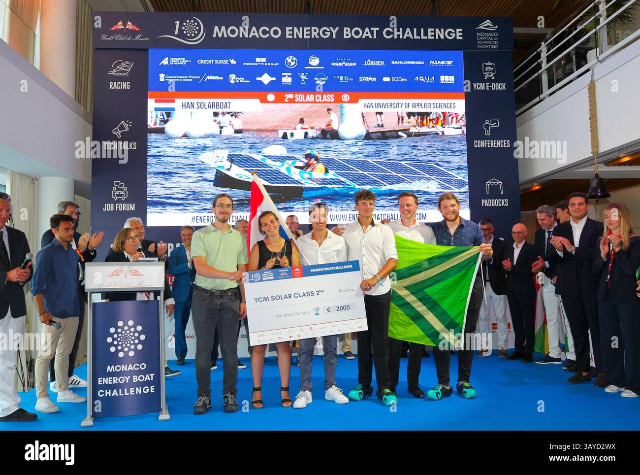 Monaco, Monte Carlo - 8 luglio 2023: Monaco Energy Boat Challenge presso lo YCM Yacht Club de Monaco, cerimonia di premiazione per il decimo anniversario, Han Solarboat. Mandoga Media Germania Foto Stock