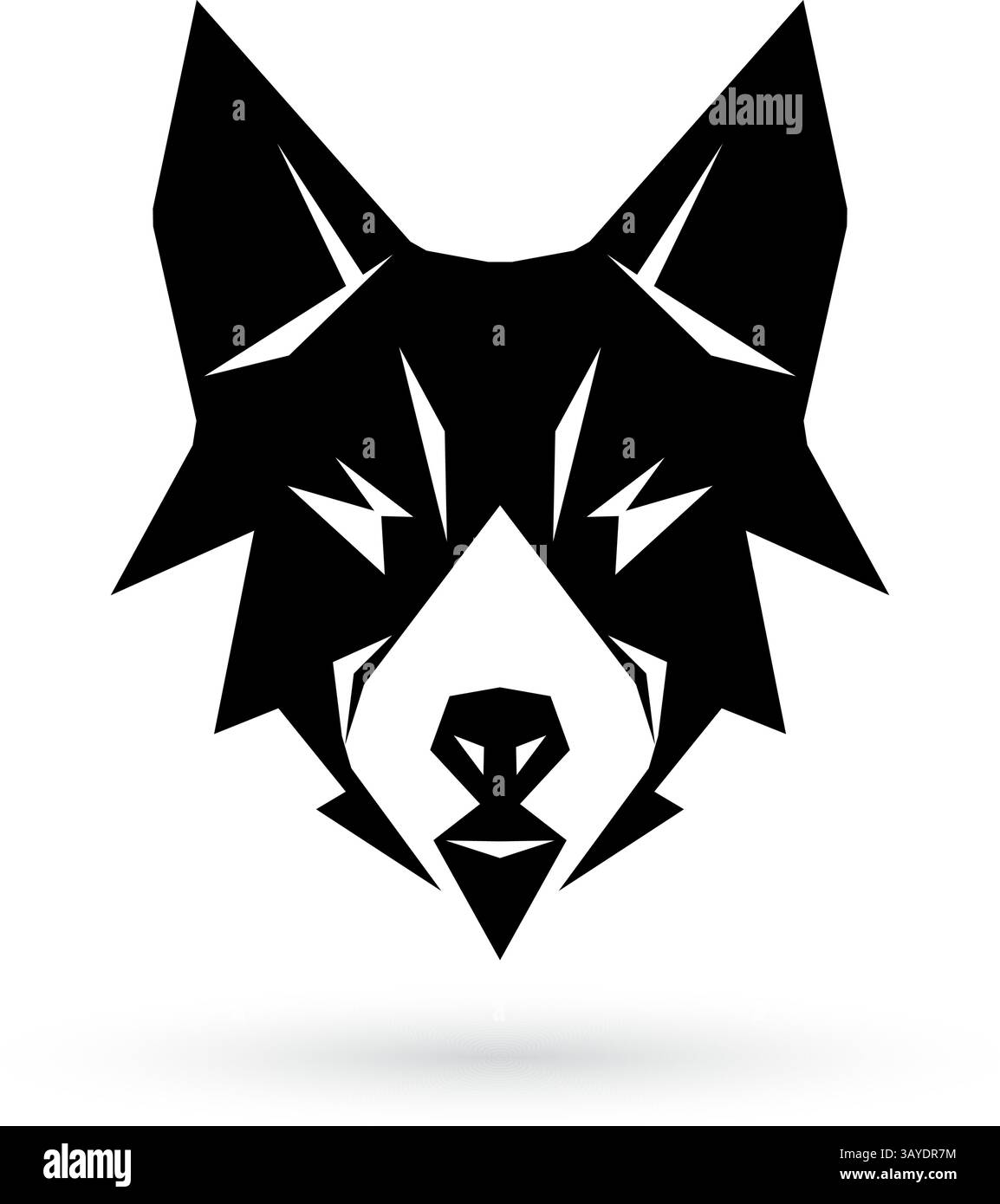 Testa di lupo astratta su sfondo bianco con un'icona geometrica in stile minimalista Illustrazione Vettoriale