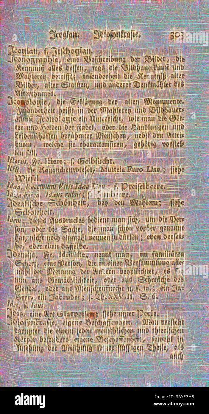 Una raccolta di testo piena di intricate lettere stilizzate, che presentano una narrazione storica o letteraria. Le parole sono disposte in un formato strutturato, mostrando una miscela di caratteri ornati e un layout denso che suggerisce una profonda esplorazione dell'argomento., pagina da 'Enciclopedia economica del Dr. Johann Georg Krünitz ... ', Jcoglan - Jdiosyncrasy, p. 303, Krünitz, Johann Georg, 1773, Karl-Heinz Manegold (Hg.); Wilhelm Treue (Hg.): Dr. Johann Georg Krünitz's Oekonomisch-technologische Encyklopädie, oder Allgemeines System der Staats-, Stadt-, Haus- und Landwirthschaft, und der Foto Stock Una raccolta di testo piena di intricate lettere stilizzate, che presentano una narrazione storica o letteraria. Le parole sono disposte in un formato strutturato, mostrando una miscela di caratteri ornati e un layout denso che suggerisce una profonda esplorazione dell'argomento., pagina da 'Enciclopedia economica del Dr. Johann Georg Krünitz ... ', Jcoglan - Jdiosyncrasy, p. 303, Krünitz, Johann Georg, 1773, Karl-Heinz Manegold (Hg.); Wilhelm Treue (Hg.): Dr. Johann Georg Krünitz's Oekonomisch-technologische Encyklopädie, oder Allgemeines System der Staats-, Stadt-, Haus- und Landwirthschaft, und der Foto Stock